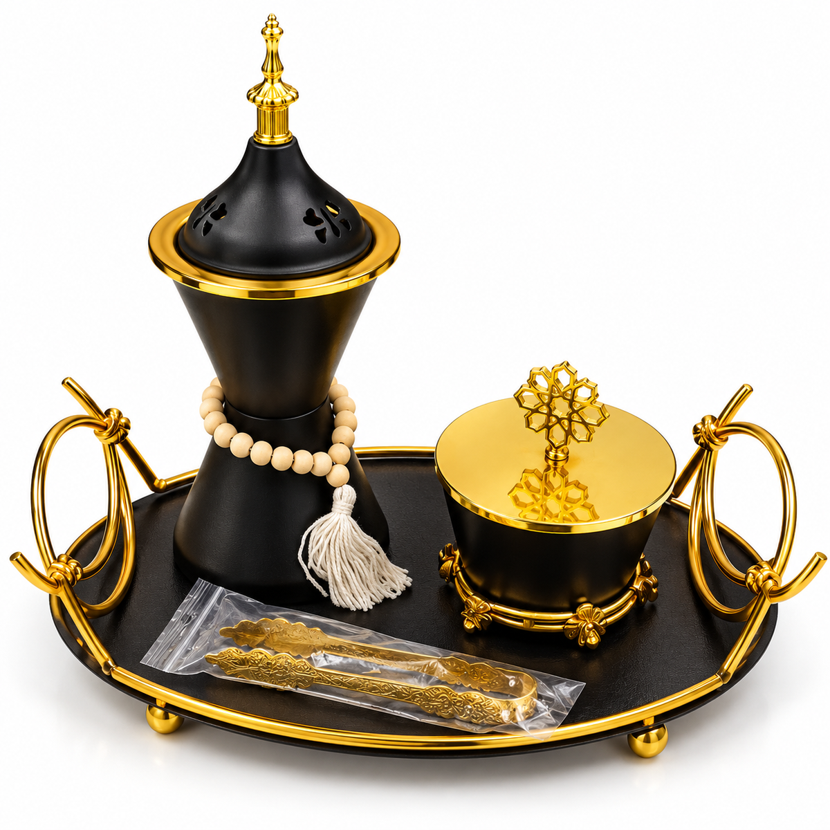 Black and Gold Incense Burner Set
