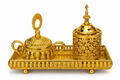 Gold Incense Burner and Container Set with Decorative Tray