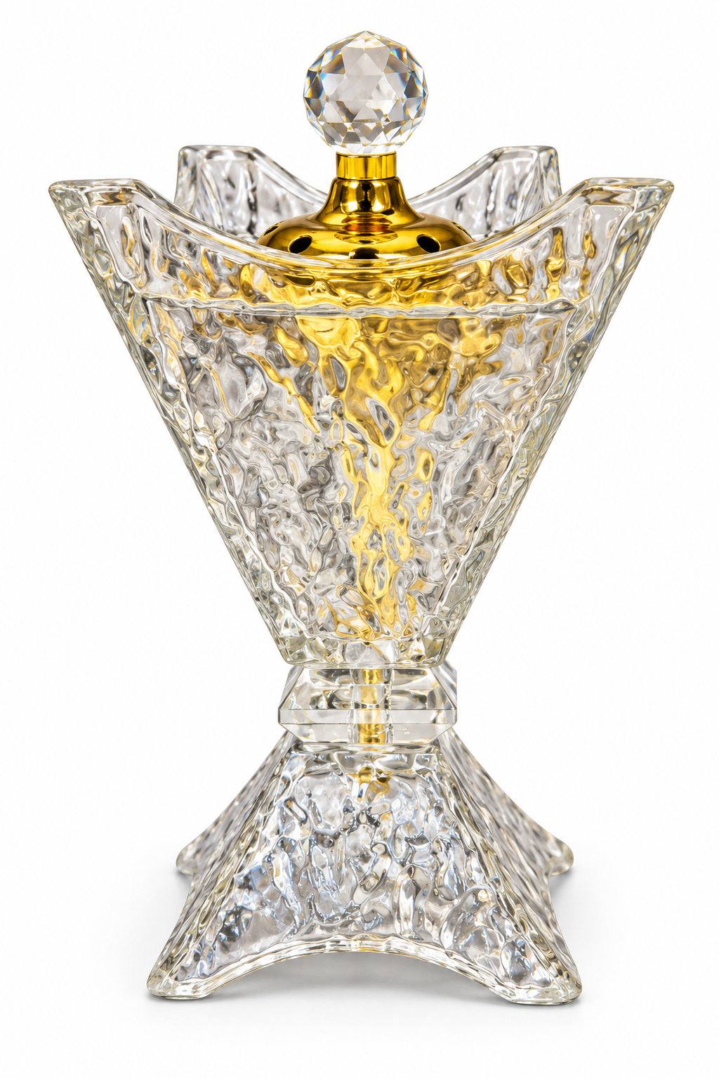 Clear Crystal-Design Incense Burner with Gold Accents